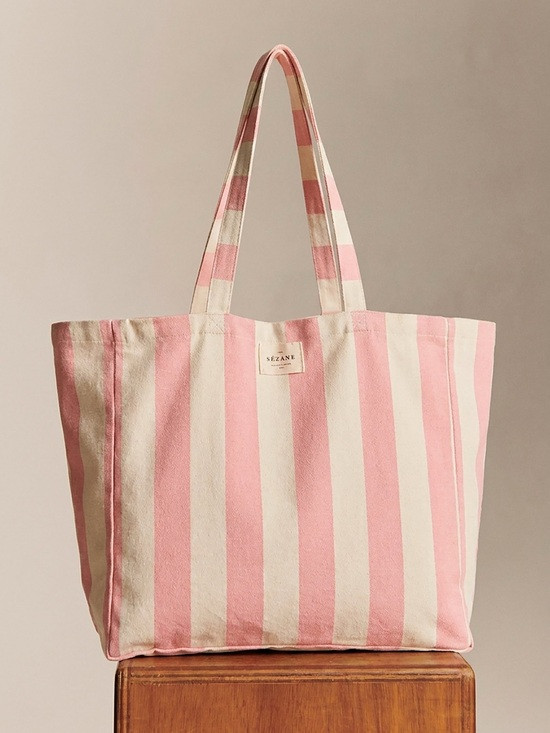 Sézane Pink and Cream Striped Canvas Tote | Poshmark