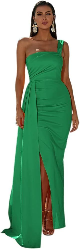 Miss ord Women’s Formal One Shoulder High Split Floor-Length Evening Dress, Elegant Sleeveless ... | Amazon (US)