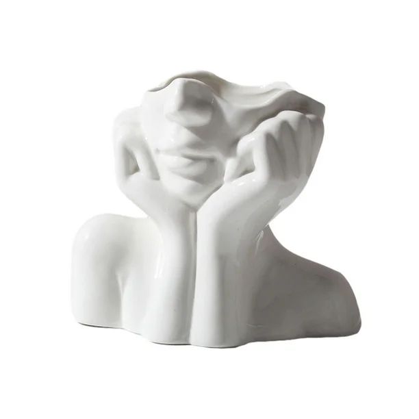 Ceramic Vase White Ceramic Female Solid Color Statue Head Flower Body Vase Handmade Modern Statue... | Walmart (US)