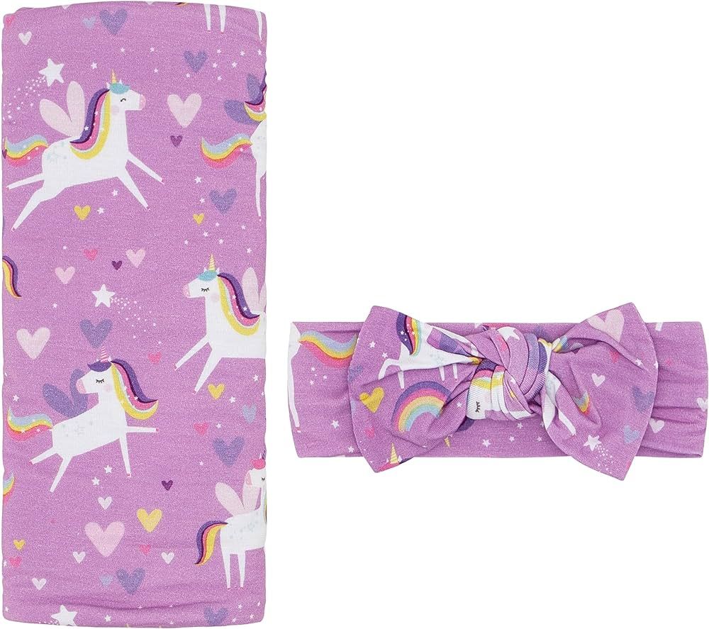 Little Sleepies Newborn Swaddle + Headband Set, Viscose from Bamboo Baby Wrap, Sienna's Unicorns | Amazon (US)