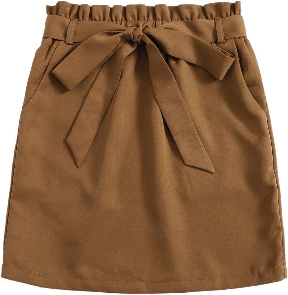 Milumia Women Paperbag Waist Short Skirt Knot Belted High Waist Bodycon Skirt | Amazon (US)