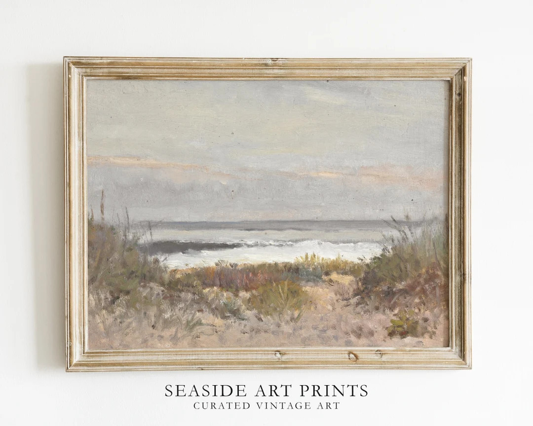 Antique Seaside Art Print Vintage Beach Oil Painting, Neutral Seascape Print, Nautical Wall Art, ... | Etsy (US)