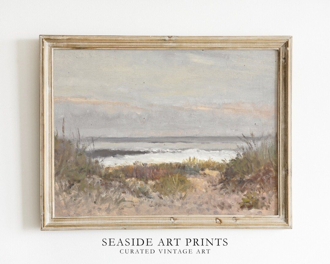 Antique Seaside Art Print Vintage Beach Oil Painting, Neutral Seascape Print, Nautical Wall Art, ... | Etsy (US)