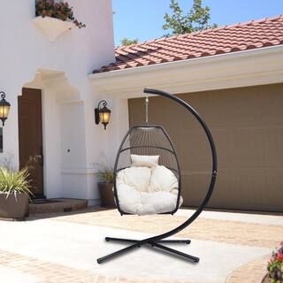 Wateday Free Standing Swing Hammock Egg Chair with Stand in Beige | The Home Depot