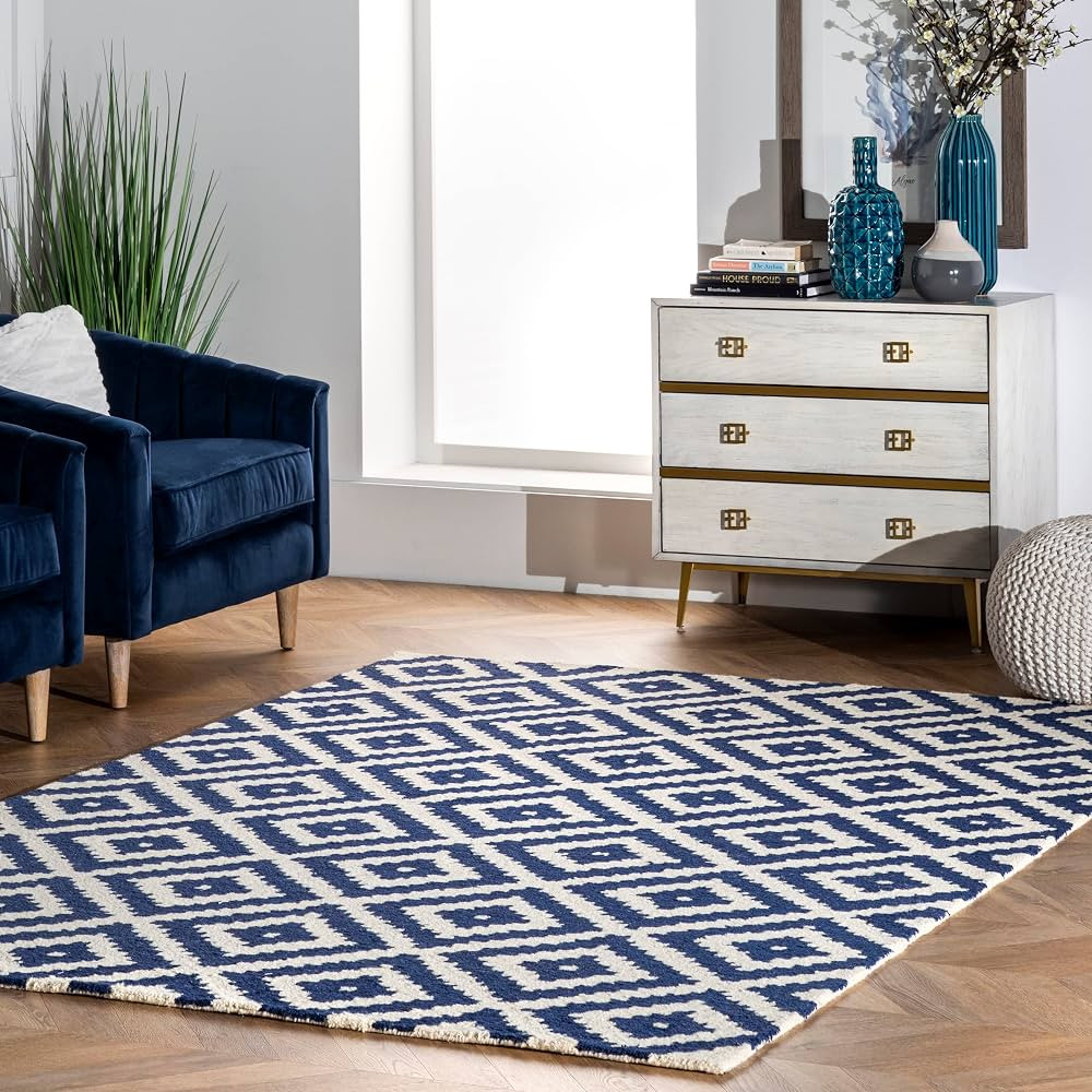 nuLOOM Kellee Hand Tufted Geometric Wool Area Rug, 5x8, Navy | Amazon (US)