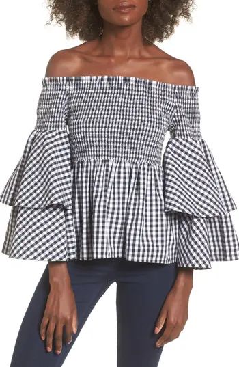 Women's Bp. Ruffle Sleeve Off The Shoulder Top, Size XX-Small - Black | Nordstrom