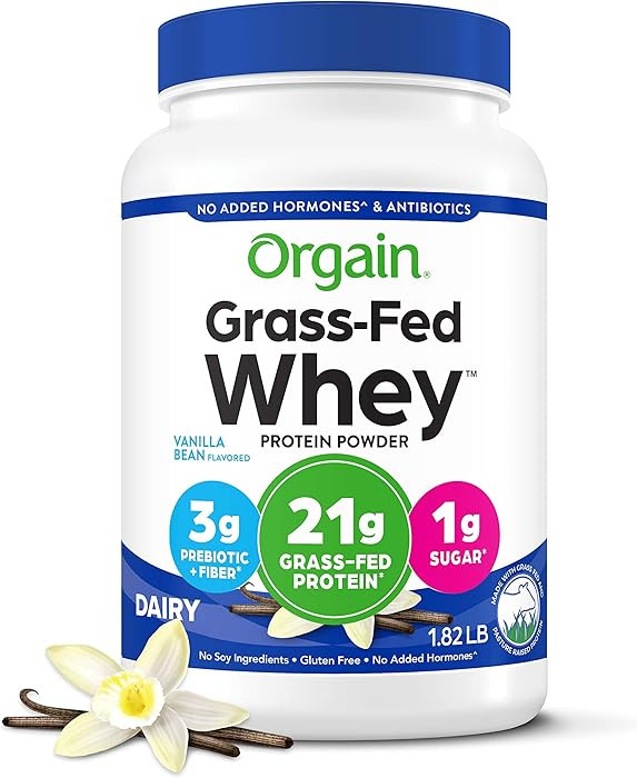 Orgain Whey Protein Powder, Vanilla Bean- 21g Grass Fed Dairy Protein, 5g BCAAs, 3g Prebiotic Fib... | Amazon (US)