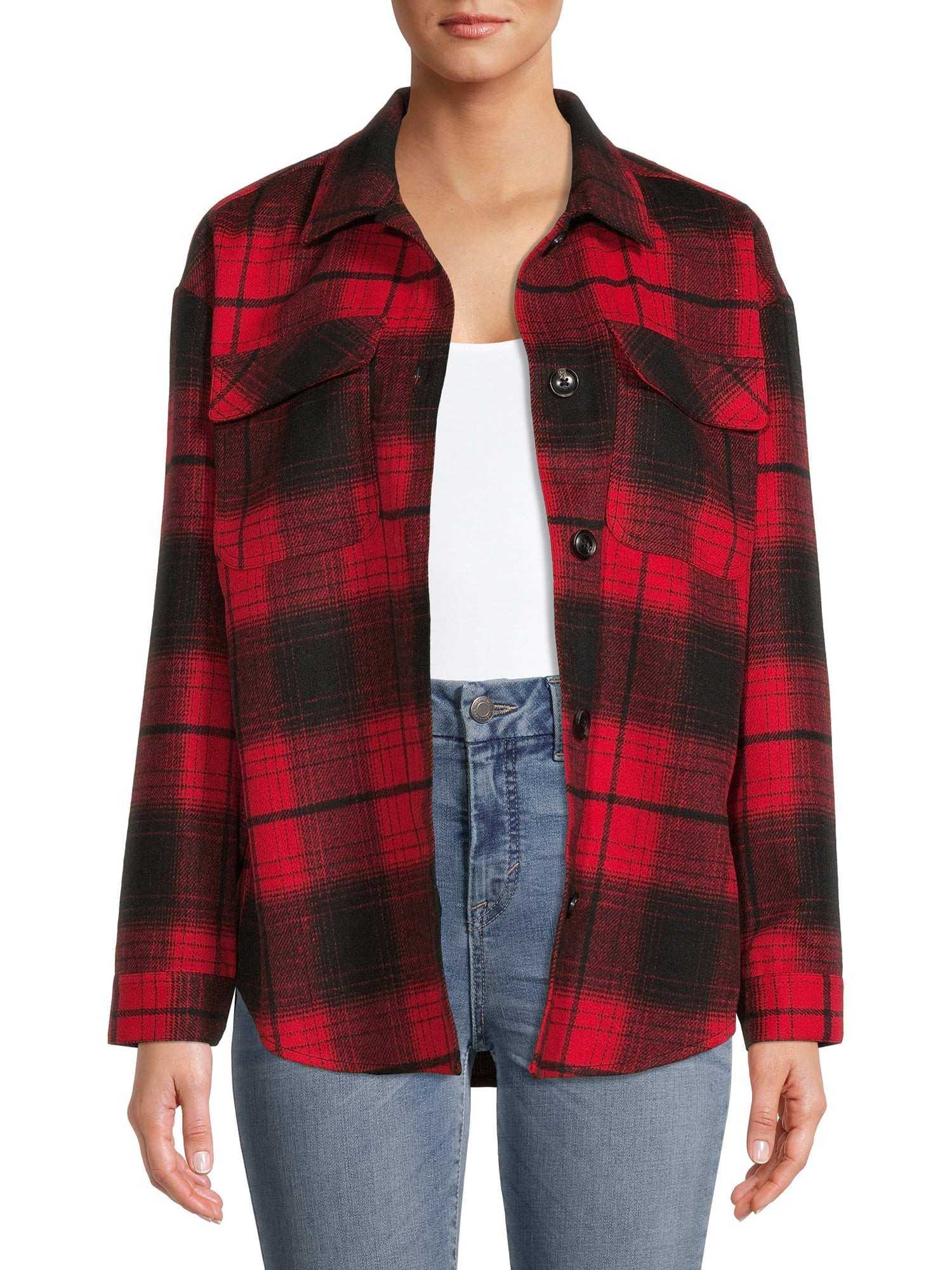 No Boundaries Juniors' Plaid Shacket | Walmart (US)