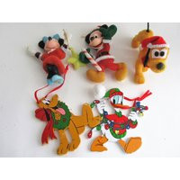 Vintage Disney Ornaments Set Of 5 Christmas Tree Flocked Wood Mickey Minnie Pluto Donald Duck | Etsy (US)