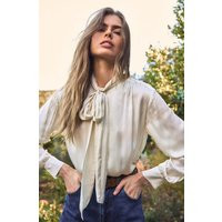 ASTR the Label | Marbry High Neck Tie Detail Top in Cream | Size L | ASTR The Label (US)