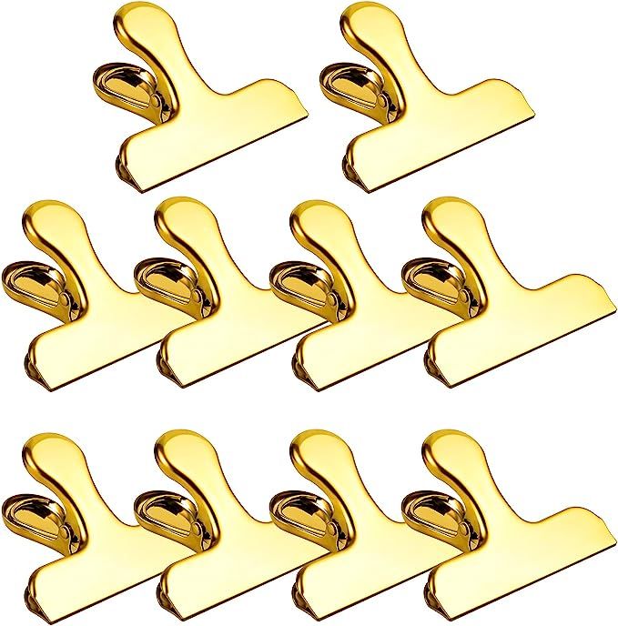 10 Pack Gold Chip Clips, Stainless Steel 3 Inch Heavy Duty Large Bag Clips for Coffee Snack Bread... | Amazon (US)