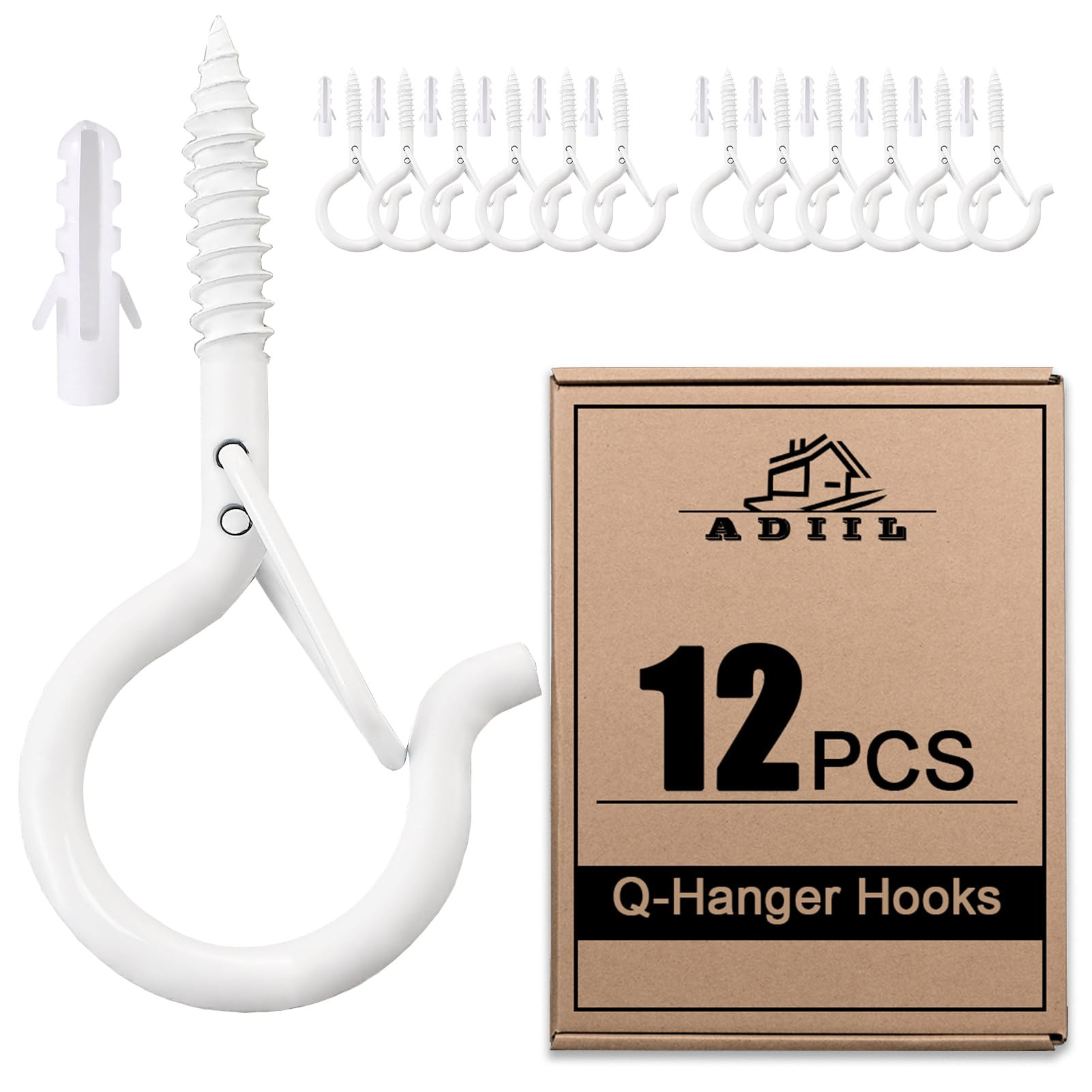 ADIIL 12 PCS Q Hanger Hooks with Safety Buckle, Windproof Screw Hooks for Hanging Outdoor String ... | Amazon (US)