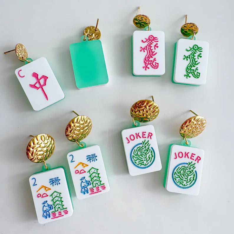 Mahjong Tile Drop Earrings | Preppy Grand Millennial Accessories | Lightweight Jewelry | Multiple... | Etsy (US)