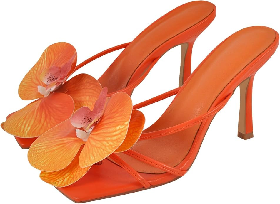 Richealnana Women's Clear Square Toe Sandals Stiletto Heel Slip On Mules Shoes | Amazon (US)