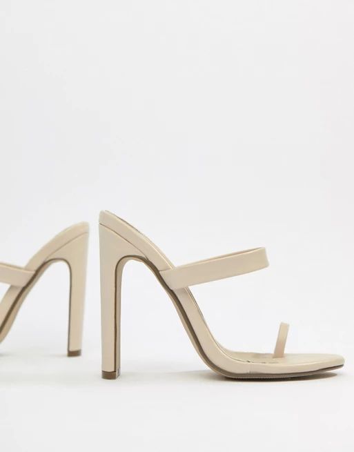 Missguided high heeled toe post mule sandal in beige | ASOS US