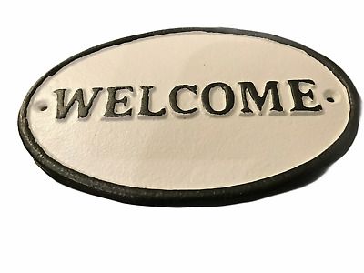 Pottery Barn WELCOME Sign, Front Door, Entryway, NEW Cast Iron, White, Black  | eBay | eBay US