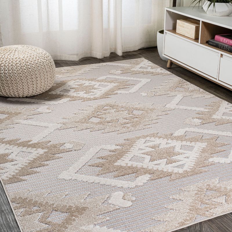 Sumak High-Low Pile Neutral Diamond Kilim Indoor/Outdoor Area Rug - JONATHAN Y | Target