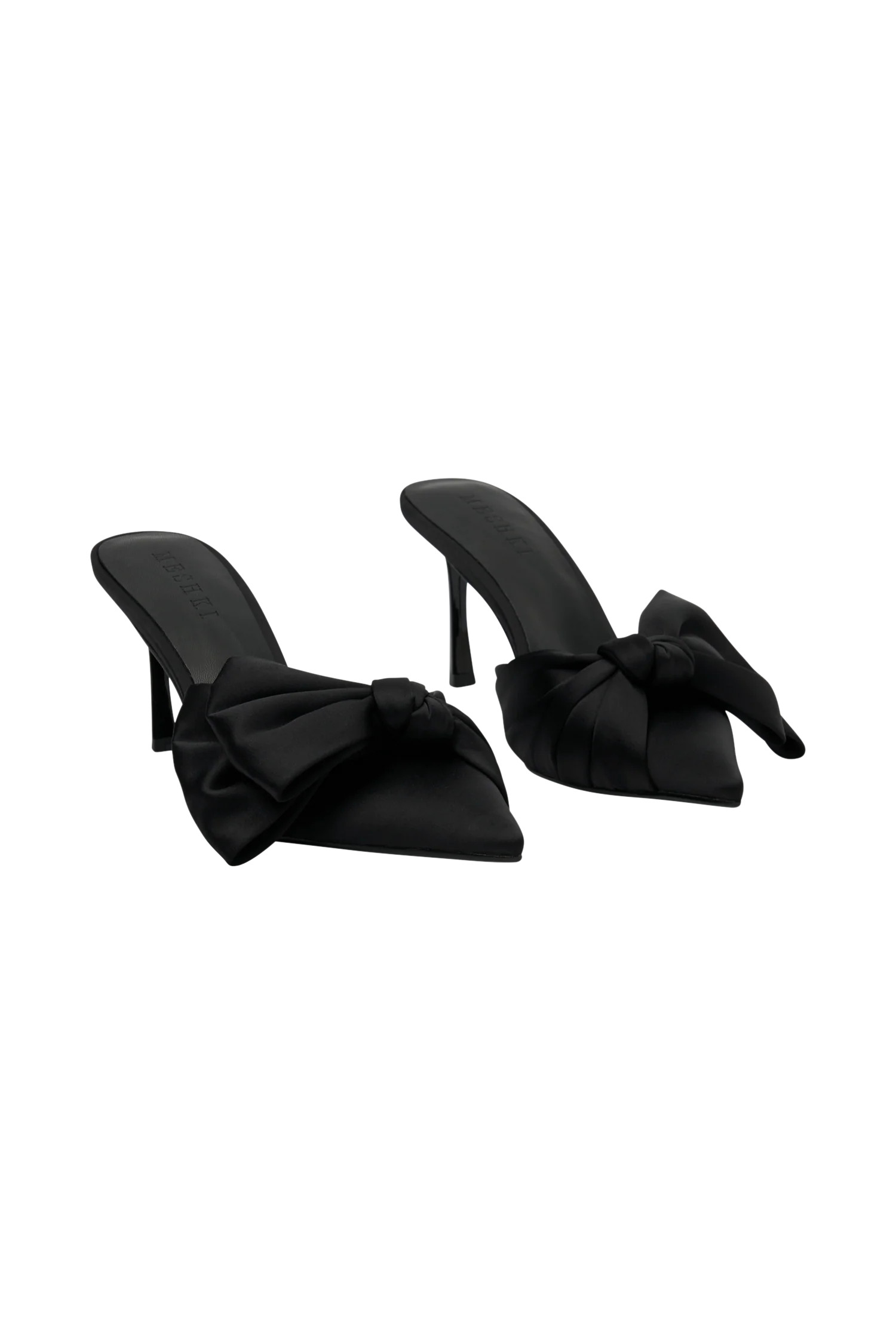 Pointed Satin Bow Heel - Black | MESHKI US