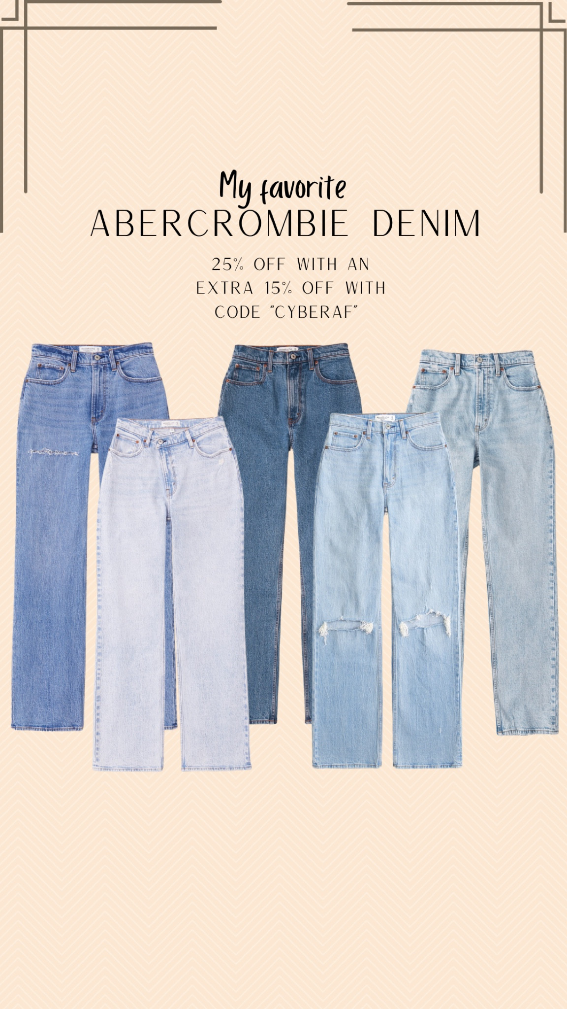 Abercrombie Denim is 40% off! 25% off site wide and an extra 15% off with code “CyberAF” 










Abercrombie, Abercrombie Denim, Denim

#LTKsalealert #LTKCyberWeek #LTKGiftGuide