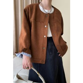 Dashing Faux Suede Stud Button Jacket | Chicwish