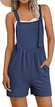 Ekouaer Women's Rompers Jumpsuits Sleeveless Adjustable Ribbed Knit Vacation Beach Travel Overall... | Amazon (US)