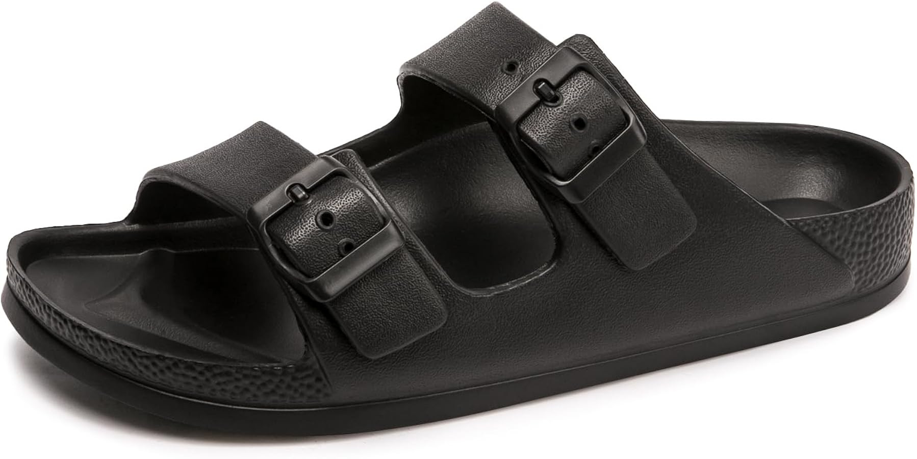 FUNKYMONKEY Women's Comfort Slides Double Buckle Adjustable Plastics Flat Sandals | Amazon (US)