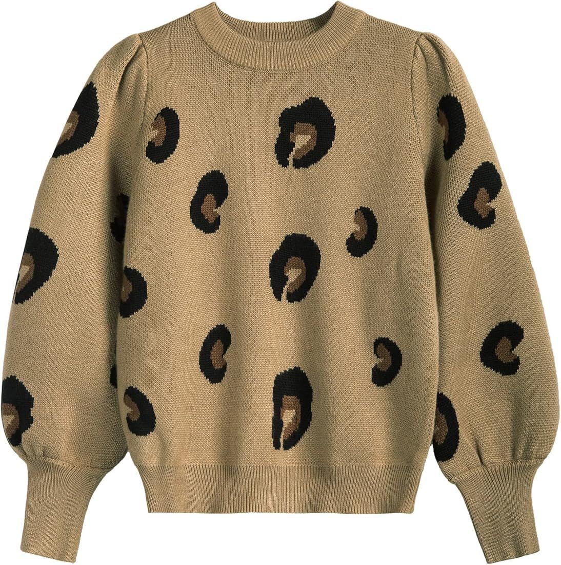 Danna Belle Girls Fall Long Sleeve Crew Neck Leopard Pullover Christmas Sweaters 5-12Years | Amazon (US)