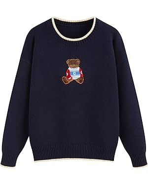 CIDER Women's Fall Sweaters Long Sleeve Cute Sweaters Bear Graphic Crewneck Soft Knit Casual Crop... | Amazon (US)