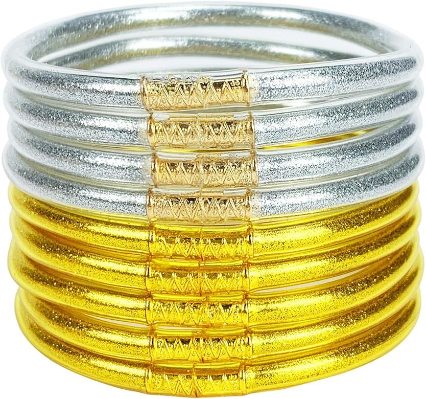 YBMYCM 9PCS Glitter Jelly Bangles Bracelets Set for Women Glitter Filled Jelly Silicone Bracelets... | Amazon (US)