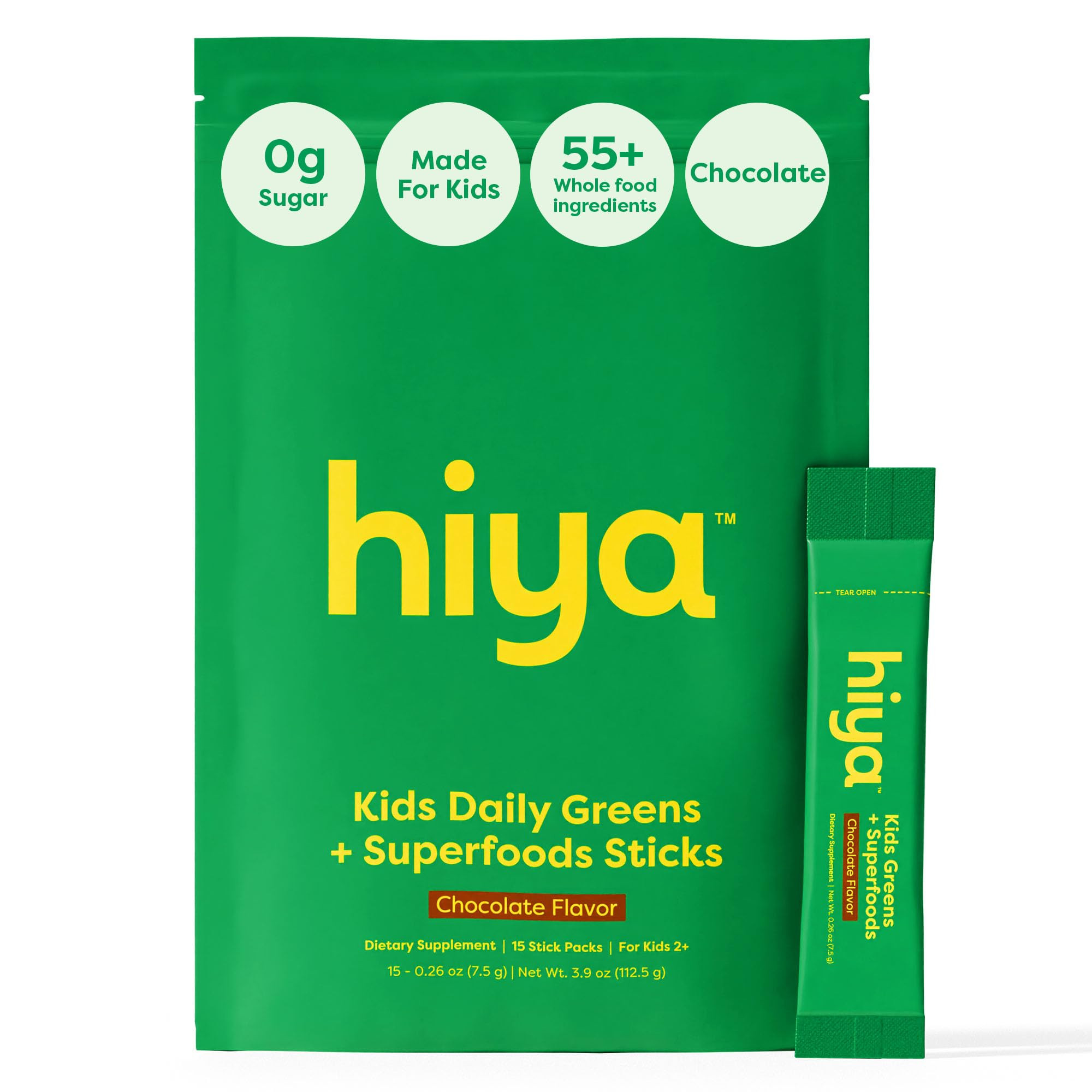HIYA Kids Greens Powder Sticks - 55 Whole-Food Sourced Ingredients & Delicious Flavor - Greens Su... | Amazon (US)