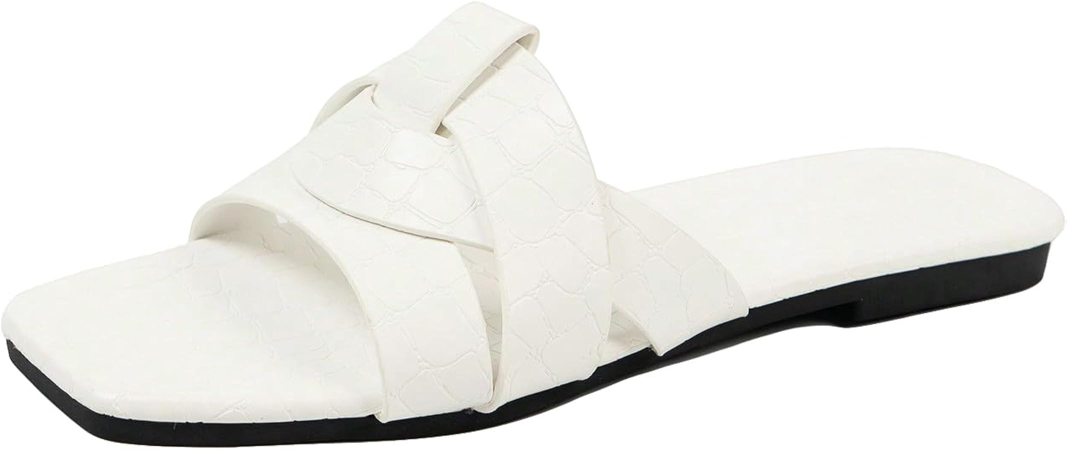 GORGLITTER Women's Crocodile Embossed Open Toe Flats Square Toe Cross Over Strap Slide Sandals | Amazon (US)