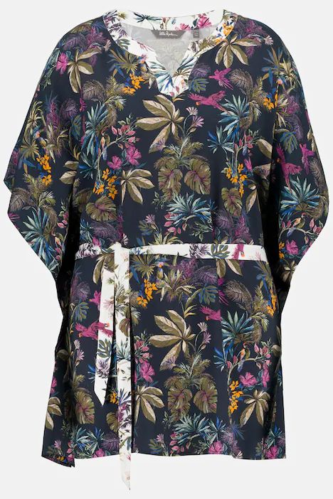Tropical Jungle Print Notch Neck Belted Caftan Tunic Blouse | Tunics | Blouses | Ulla Popken