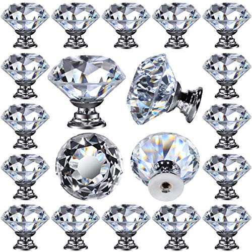 26 pcs Glass Cabinet Knobs Crystal Drawer Pulls Clear 30 mm Diamond for Kitchen, Bathroom Cabinet, D | Amazon (US)