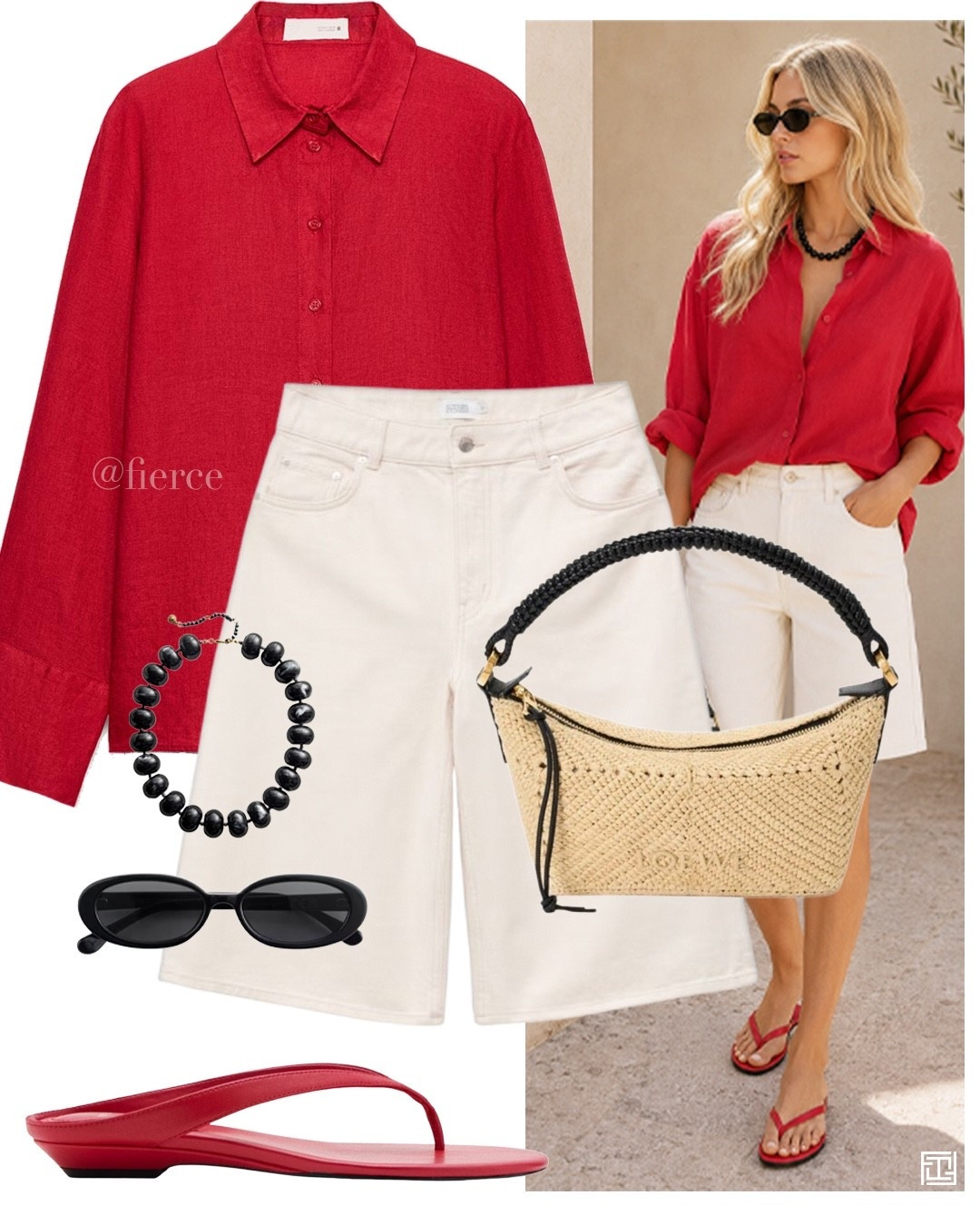 Red linen shirt cream denim Bermuda shorts loewe mini summer bag  ltkUSA weekend outfit eurosummer look vacation

#LTKuk #LTKsummer #LTKeurope