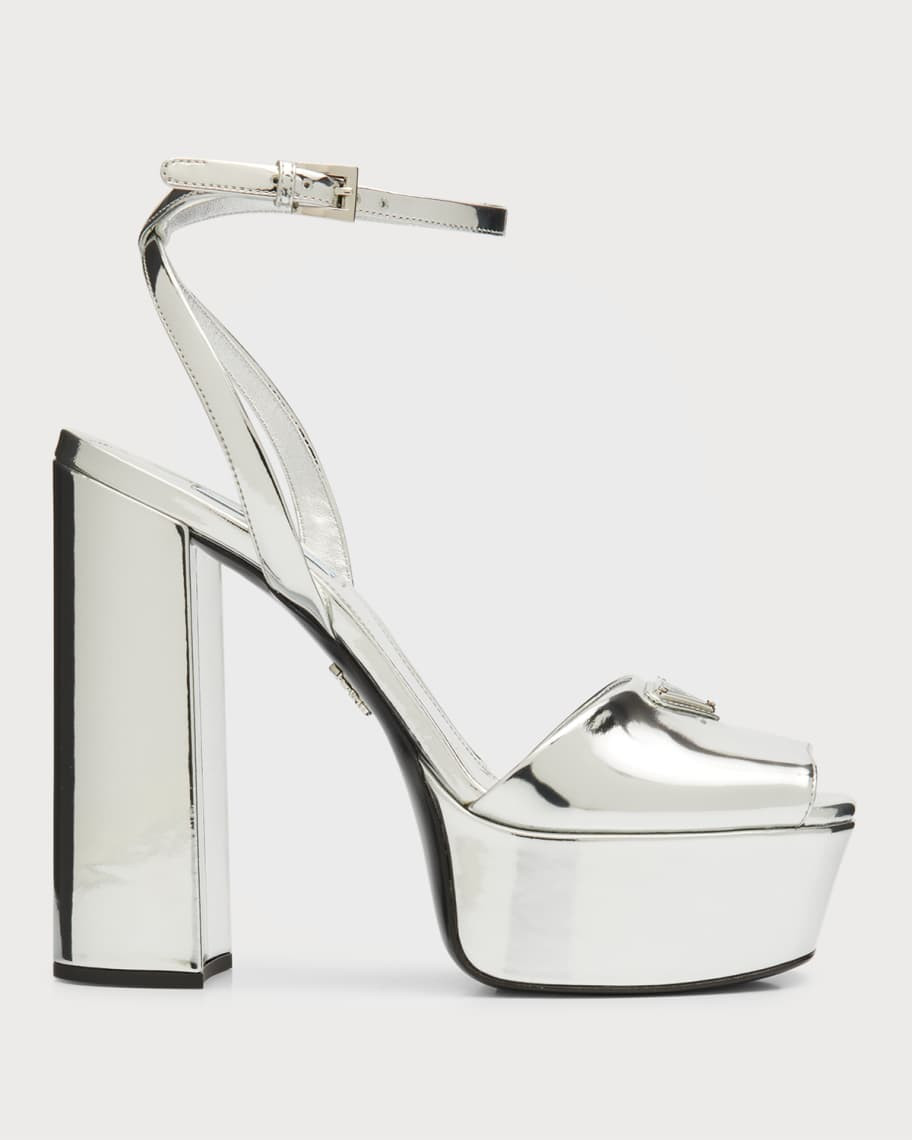 Prada Plateau Metallic Peep-Toe Platform Pumps | Neiman Marcus