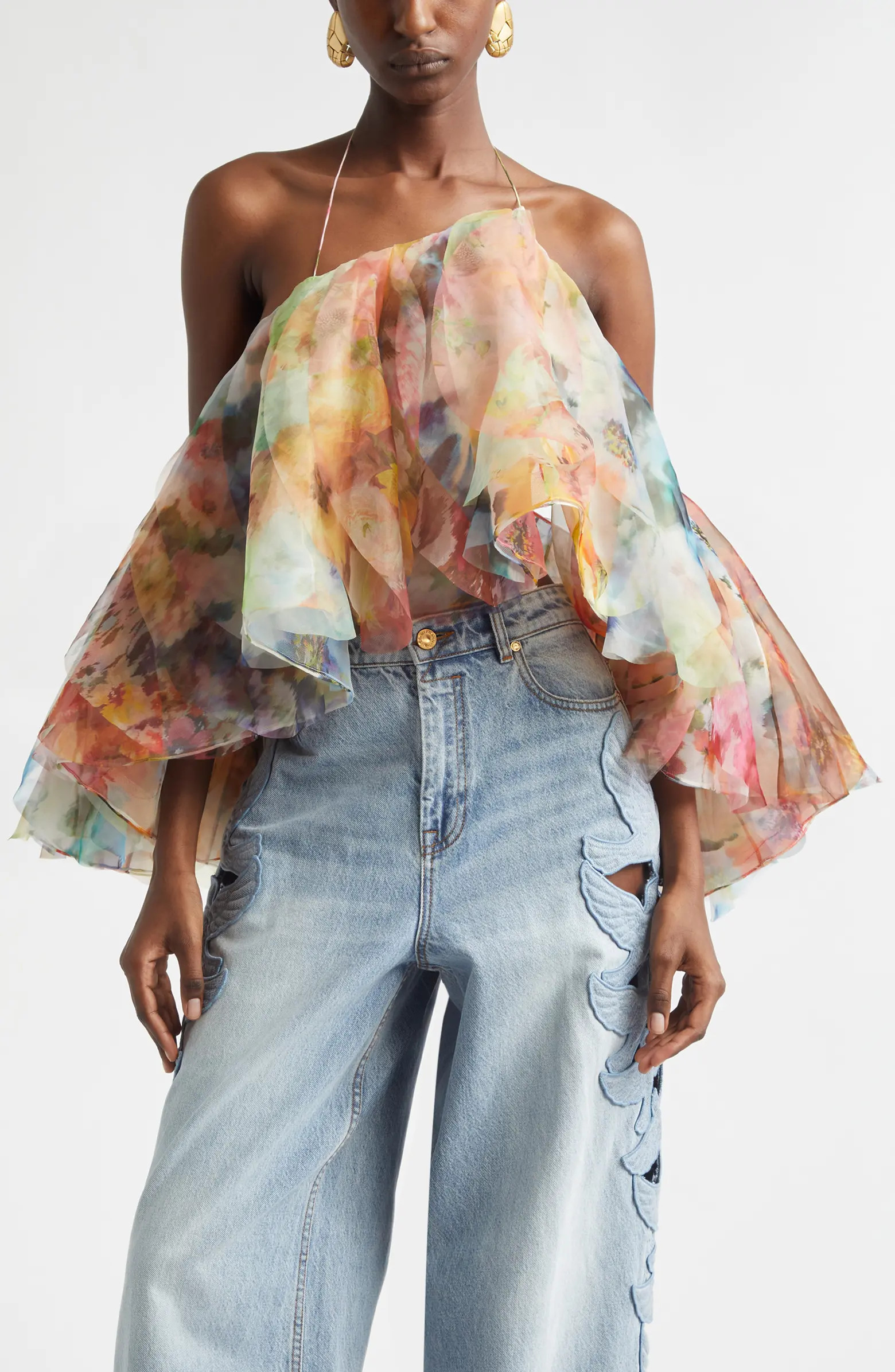 Luna Floral Fanned Halter Top | Nordstrom