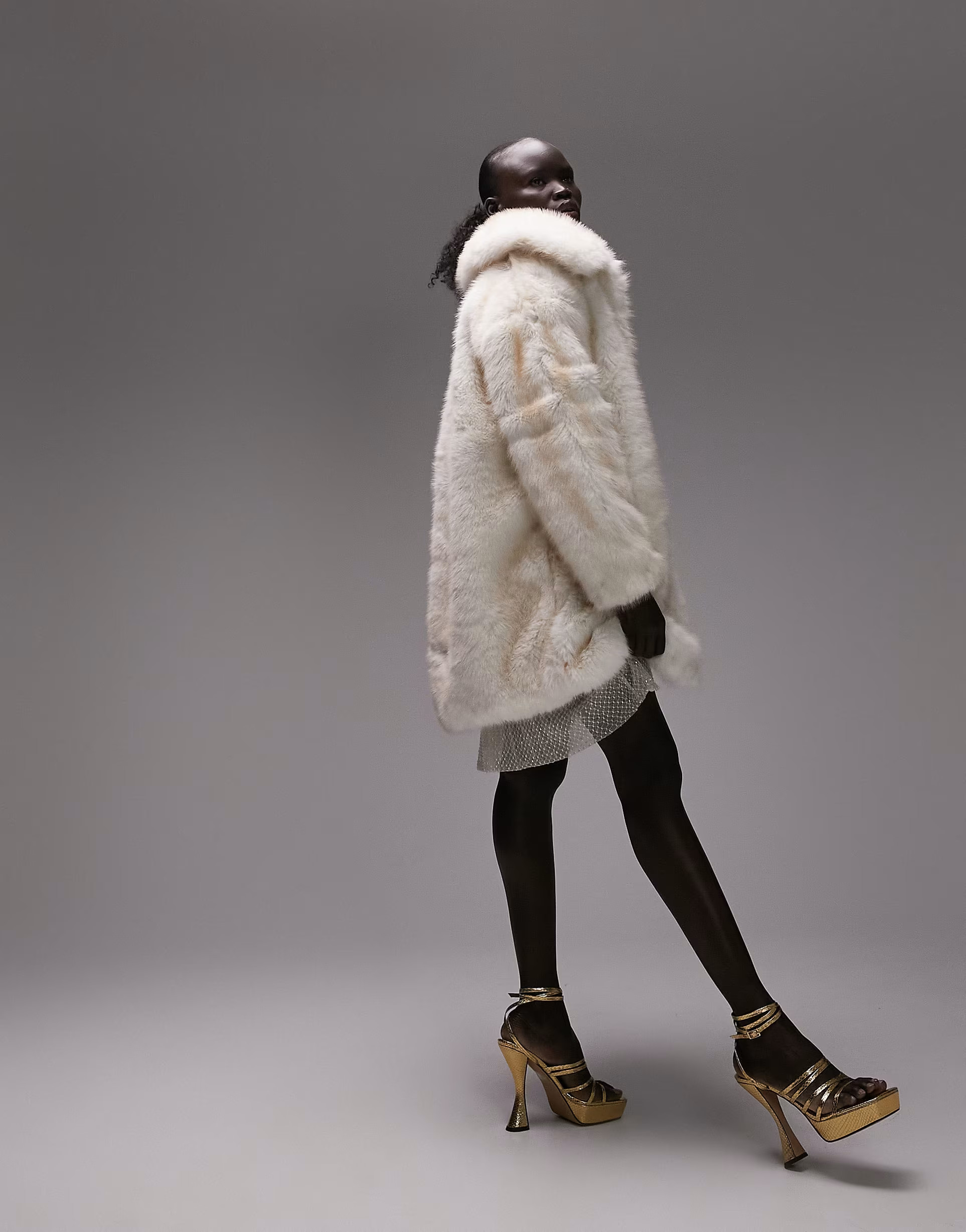 Topshop Petite faux fur coat in cream | ASOS (Global)