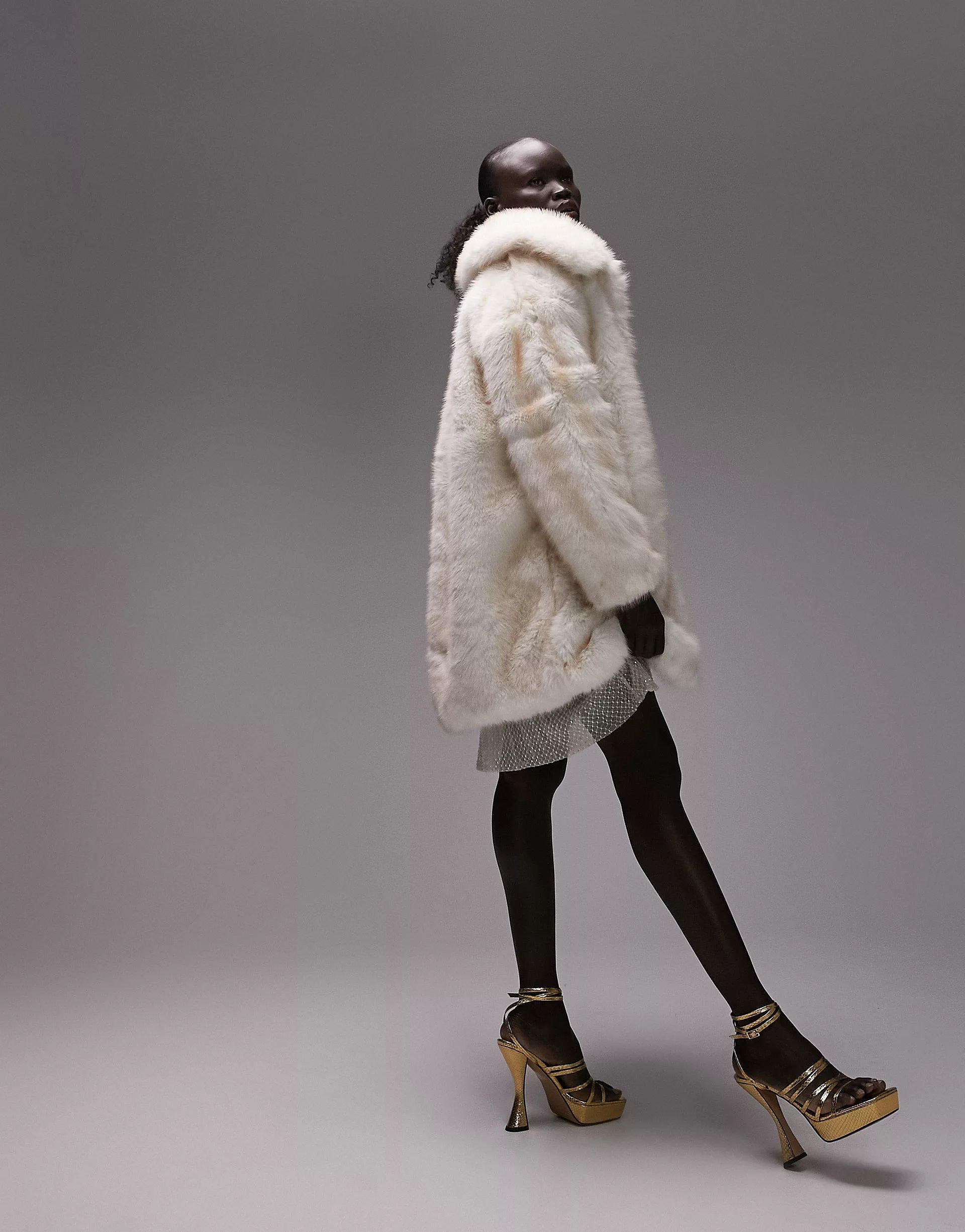 Topshop Petite faux fur coat in cream | ASOS (Global)