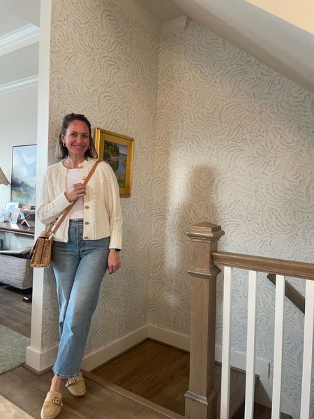 One of my favorite white tank tops, cable knit cardigan, straight leg jeans, raffia mules, wicker handbag. Levi’s jcrew target j. McLaughlin 

#LTKfindsunder50 #LTKshoecrush #LTKstyletip