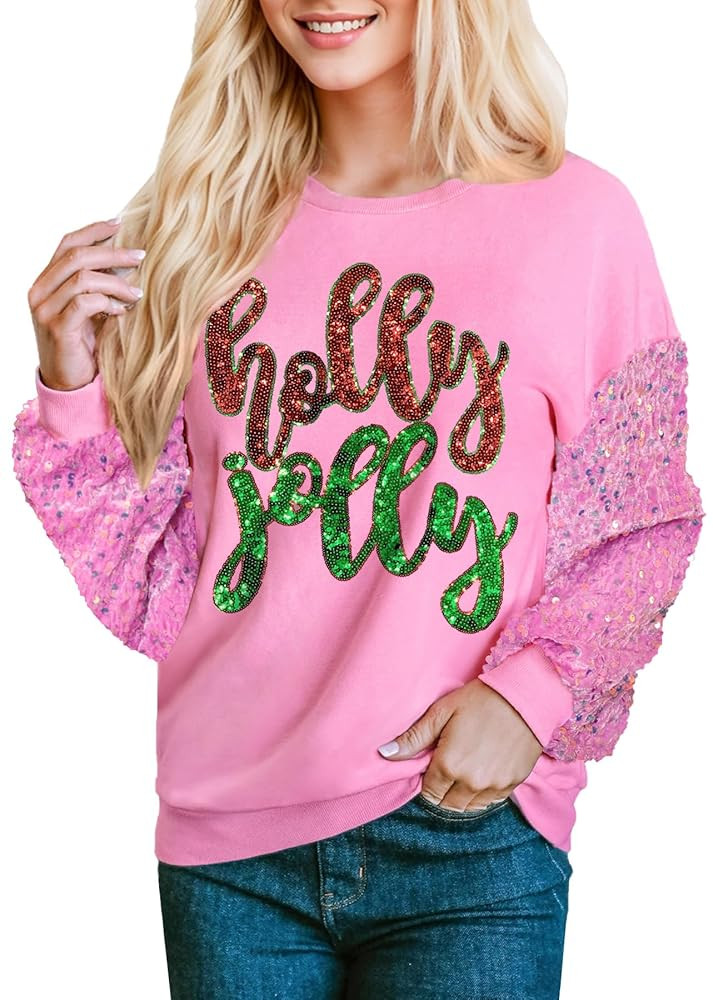 For G and PL Women's St Patricks Sequin Long Sleeve Sweatshirts Crewneck Irish Tops | Amazon (US)