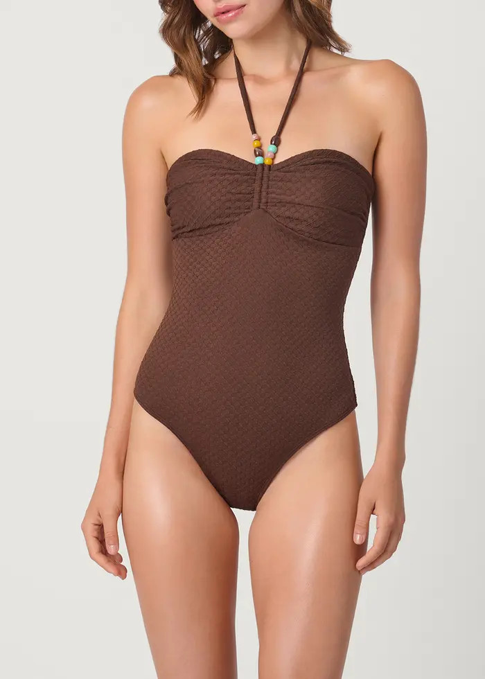 Checkered Texture Cinched One Piece | Nordstrom