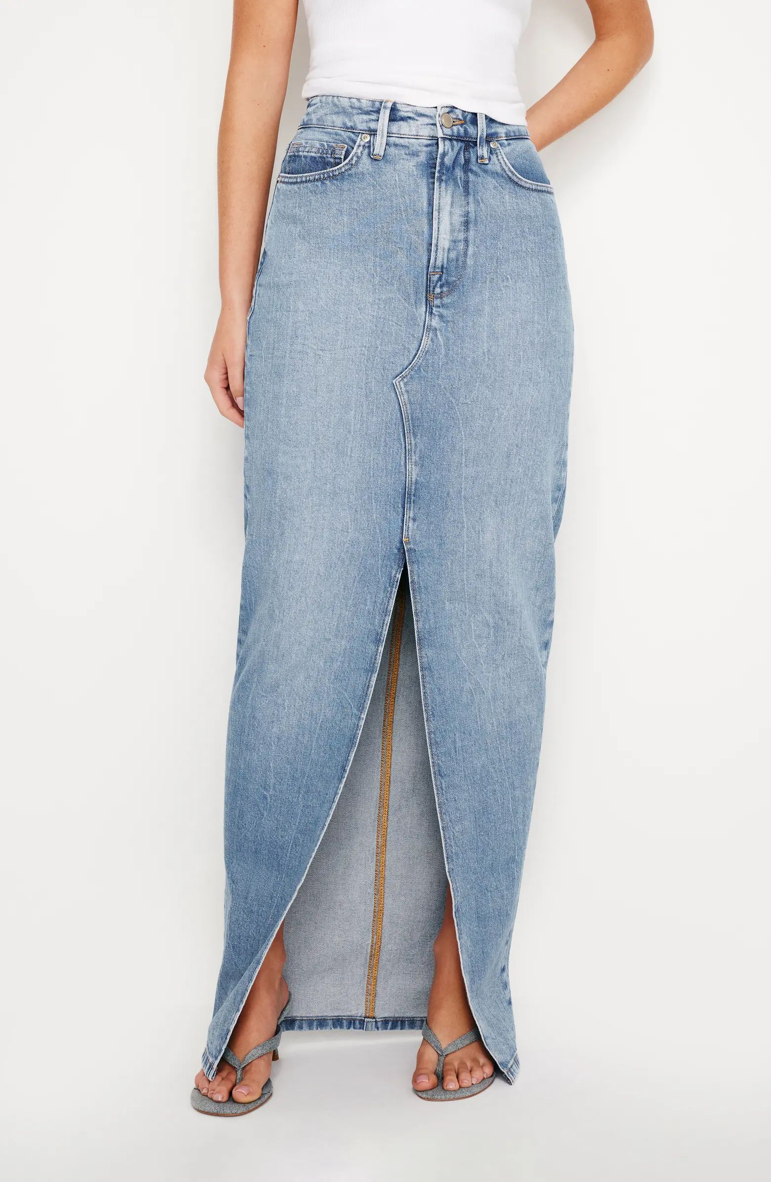 Good American Slit Front Denim Maxi Skirt | Nordstrom | Nordstrom