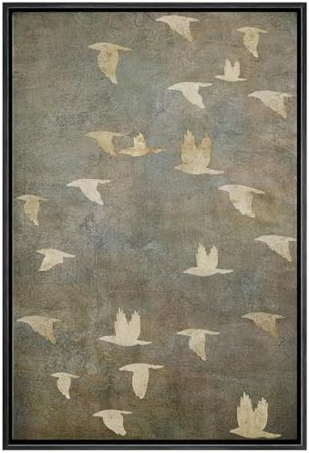 NWT Framed Canvas Print Wall Art Grunge Gold Flying Bird Collage Nature Wilderness Illustrations ... | Amazon (US)