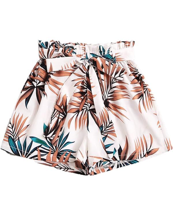 Floerns Women's Tie Bow Floral Print Summer Beach Elastic Shorts | Amazon (US)