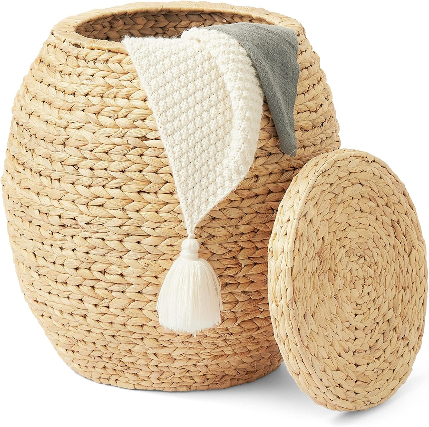 Artera Large Wicker Storage Baskets - Natural Multipurpose Barrel Storage Tub with Lid, Woven Wat... | Amazon (US)