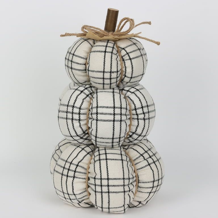 Fall, Harvest Black & White Plaid Stacked Fabric Pumpkin Indoor Decoration, 14", by Way To Celebr... | Walmart (US)