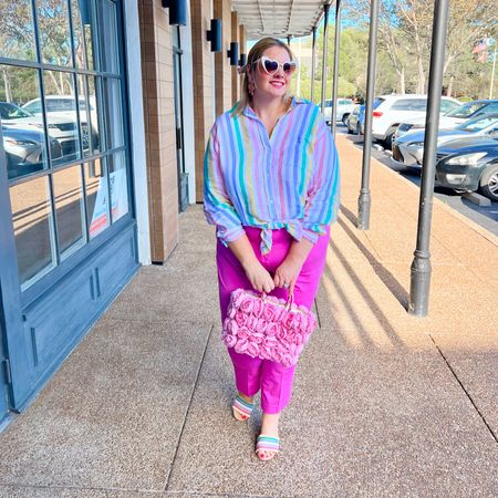 Fun pants and a pretty stripe top makes a great spring look 💕 I am wearing an xxl in the top and 20L in the pants 

#LTKplussize #LTKSeasonal #LTKworkwear