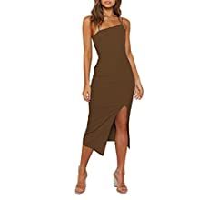 LYANER Women's Spaghetti Straps Split Hem Sleeveless Zipper Bodycon Midi Dress | Amazon (US)