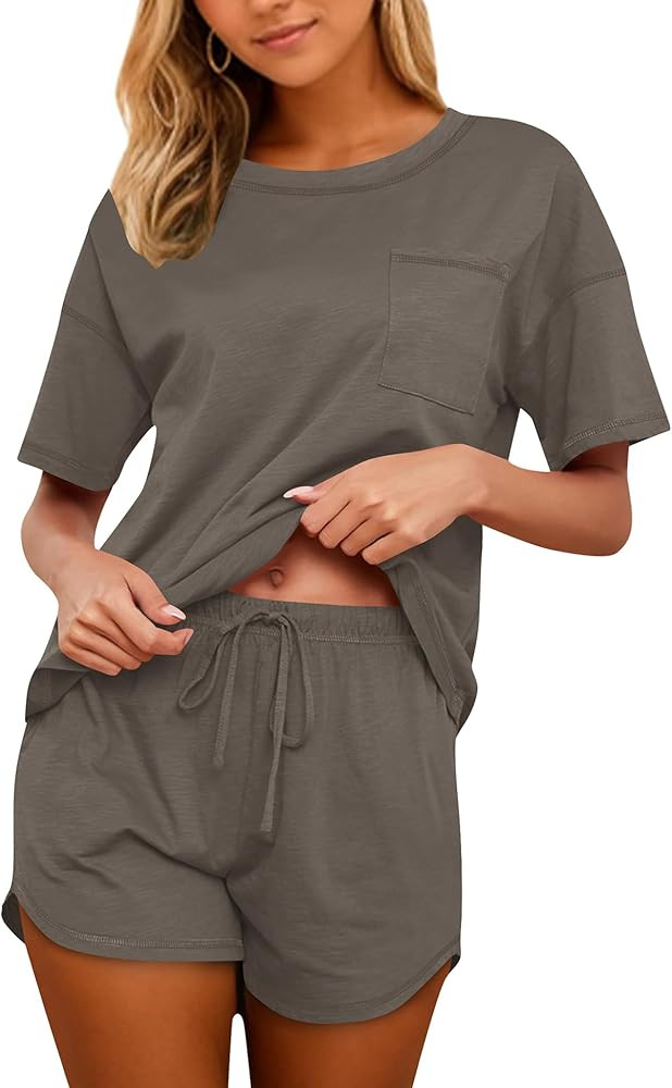 Pajamas for Women Set 2 Piece 100% Cotton Lounge Sets Short Sleeve Top and Shorts Pj Set Sleepwea... | Amazon (US)