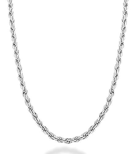 Miabella Solid 925 Sterling Silver Italian 2mm, 3mm Diamond-Cut Braided Rope Chain Necklace for M... | Amazon (US)
